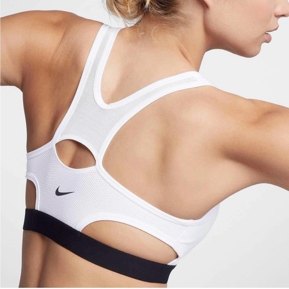 Nike sports bra women’s M medium dri fit mesh white classic logo gym workout bra - Picture 4 of 7